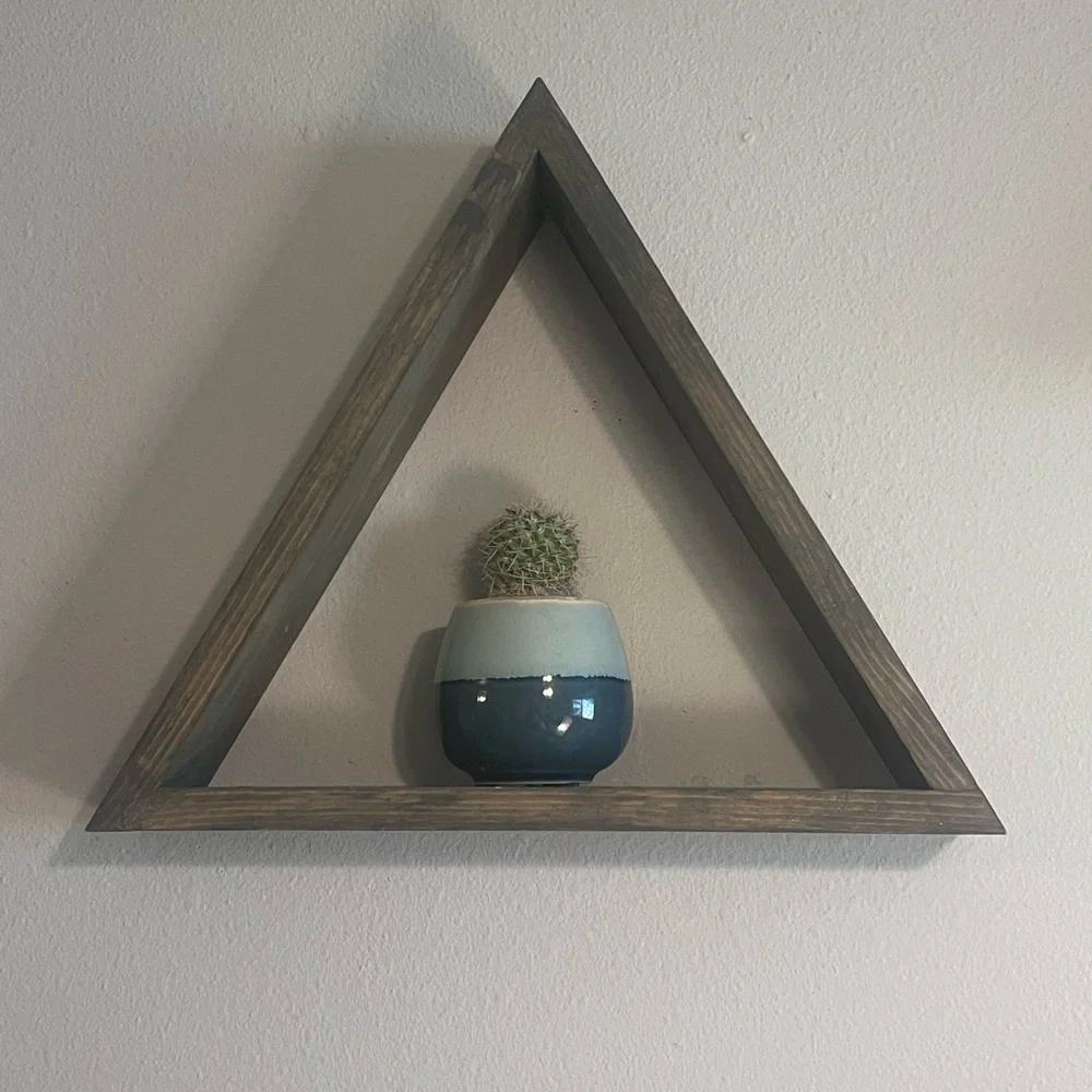 Triangular Wooden Wall Shelf (plant not included)